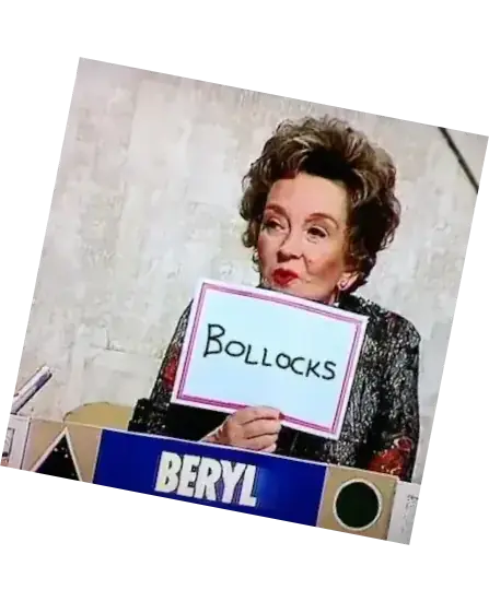 Beryl holds up card saying bollocks